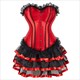 Overbust Corset Dress Tutu Skirt Showgirl Dance Costume Red Corset Top Lace Trim Corsets Dresses For Women Plus Size