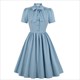 Blue Pleated Dress Women Summer Belted Pinup 60S 50S Rockabilly Dresses Sd008 Vintage Style Bow Tie Neck Button Up Elegant