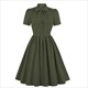 Blue Pleated Dress Women Summer Belted Pinup 60S 50S Rockabilly Dresses Sd008 Vintage Style Bow Tie Neck Button Up Elegant
