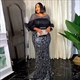 New African Plus Size Dresses Women Wedding Party Sequin Mermaid Dress Ankara Dashiki Outfit Robe Africaine Femme Gowns