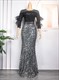 New African Plus Size Dresses Women Wedding Party Sequin Mermaid Dress Ankara Dashiki Outfit Robe Africaine Femme Gowns