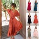 Short Sleeve Waist Long Dress Bohemian Dress Women'S Dress Print New Summer V-Neck Commuter