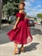 Pink A-Line Organza Ruched Off The Shoulder Tea-Length Prom Dresses