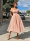 Pink A-Line Organza Ruched Off The Shoulder Tea-Length Prom Dresses
