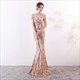 Off The Shoulder Floor-Length Sequin Gown With Boat Neck And Back Zipper