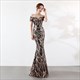 Off The Shoulder Floor-Length Sequin Gown With Boat Neck And Back Zipper