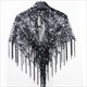 Triangle Shape Shawl Hip Dance Wrap Sequin Fringed Evening Cape Scarf Gold Bridal Shiny Shrug