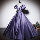 Evening Dress Plus Size Party Dresses Up Floor-Length Fashion Satin Short Sleeves Pleat A-Line V-Neck Lace Woman Xe090 Purple
