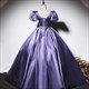 Evening Dress Plus Size Party Dresses Up Floor-Length Fashion Satin Short Sleeves Pleat A-Line V-Neck Lace Woman Xe090 Purple