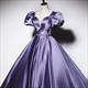 Evening Dress Plus Size Party Dresses Up Floor-Length Fashion Satin Short Sleeves Pleat A-Line V-Neck Lace Woman Xe090 Purple