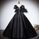 Evening Dress Plus Size Party Dresses Up Floor-Length Fashion Satin Short Sleeves Pleat A-Line V-Neck Lace Woman Xe090 Purple