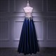 Beauty-Emily O Neck Sleeveless Evening Dresses Long Luxury Party Dress Formal Gowns Vestidos De Noche Lace Appliques Beads Satin