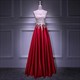 Beauty-Emily O Neck Sleeveless Evening Dresses Long Luxury Party Dress Formal Gowns Vestidos De Noche Lace Appliques Beads Satin