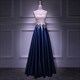 Beauty-Emily O Neck Sleeveless Evening Dresses Long Luxury Party Dress Formal Gowns Vestidos De Noche Lace Appliques Beads Satin