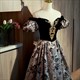 Evening Dress Women Party Dresses B2363 Velour Satin Off The Shoulder Short Sleeves Lace Black Up A-Line Floor Length Plus Size