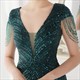 Deep V Neck Sequin Beaded Maxi Evening Dress