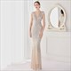 Deep V Neck Sequin Beaded Maxi Evening Dress