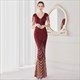 Deep V Neck Sequin Beaded Maxi Evening Dress