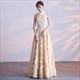 Burgundy Lace Feather Floor-Length Evening Gown