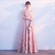 Burgundy Lace Feather Floor-Length Evening Gown
