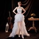 Feather Short Front Long Back Wedding Dress Strapless Lace Up