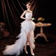 Feather Short Front Long Back Wedding Dress Strapless Lace Up