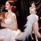 Feather Short Front Long Back Wedding Dress Strapless Lace Up
