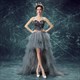 Feather Short Front Long Back Wedding Dress Strapless Lace Up