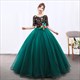 Green Ball Gown Scoop Neck Quinceanera Dress Floral Tulle Half Sleeves Embroidery