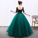 Green Ball Gown Scoop Neck Quinceanera Dress Floral Tulle Half Sleeves Embroidery