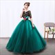 Green Ball Gown Scoop Neck Quinceanera Dress Floral Tulle Half Sleeves Embroidery