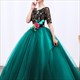 Green Ball Gown Scoop Neck Quinceanera Dress Floral Tulle Half Sleeves Embroidery