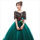 Green Ball Gown Scoop Neck Quinceanera Dress Floral Tulle Half Sleeves Embroidery