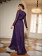 V-Neck Sequins Tie-Up Waist Pleated Gown Long Sleeve Party Dress