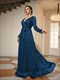 V-Neck Sequins Tie-Up Waist Pleated Gown Long Sleeve Party Dress