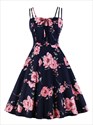 Elegantes florales Party-Cami-Kleid mit A-Linie, Vintage-Schleife und gerafftem Rücken
