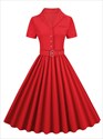 Solid Cotton Long Robe Belted Pleated Midi Swing Dresses Vintage Elegant Button Up Plain Women Short Sleeve