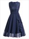 Swing Dresses Robe Female A Line Dress Elegant For Women Sleeveless Party Lace And Chiffon Peplum High Waist Purple