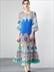 Fashion Design Organ Pleated Print Dress Floral Print Loose Long Maxi Dress O-Neck Short Sleeve Summer For Women