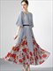 Fashion Design Organ Pleated Print Dress Floral Print Loose Long Maxi Dress O-Neck Short Sleeve Summer For Women