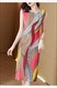 Ladies Abstract Printed Mid-Length Dresses Elegant Slim Casual Dress Miyake Pleated Office For Women O-Neck Sleeveless Female