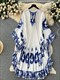 Elegant O-Neck Batwing Sleeve Dress A-Line Casual Belt Fashion Dress Women Fashion Summer Spring Vestidos Print Vintage
