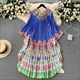 Elegant O-Neck Batwing Sleeve Dress A-Line Casual Belt Fashion Dress Women Fashion Summer Spring Vestidos Print Vintage