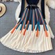 Women’S Knitted Patchwork Long Puff Sleeve Swing Dress