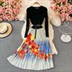 Women’S Knitted Patchwork Long Puff Sleeve Swing Dress