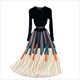 Women’S Knitted Patchwork Long Puff Sleeve Swing Dress