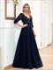 Blue Evening Dress Women Mermaid Formal Dress Maxi Prom Dress Elegant Long Sleeves Wedding Party V-Neck Long Sequin
