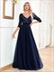 Blue Evening Dress Women Mermaid Formal Dress Maxi Prom Dress Elegant Long Sleeves Wedding Party V-Neck Long Sequin