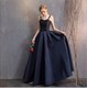 Long Satin Bridesmaid Dress In Navy Blue For Evening Banquet Or Prom