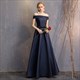 Long Satin Bridesmaid Dress In Navy Blue For Evening Banquet Or Prom